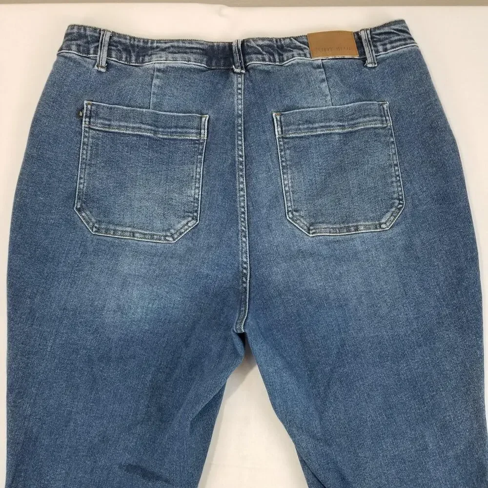 Judy Blue Jeans Womens 20W Blue Jogger Stretch Denim Drawstring Tapered Pants